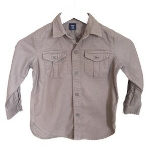 NWT GAP KIDS Nu Huntr Button Down Shirt W Long Sleeves Taupe/Tan Brown Boy 4-5Y